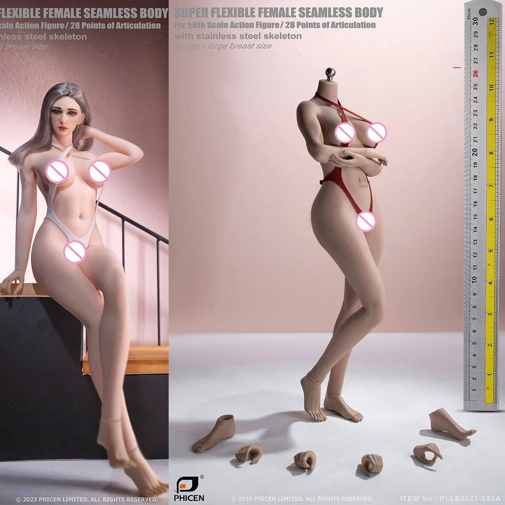 

TBLeague PLLB2023-S52 S53 1/6 Female European American Seamless Body Detachable Feet Large Bust Pale Suntan Action Figure