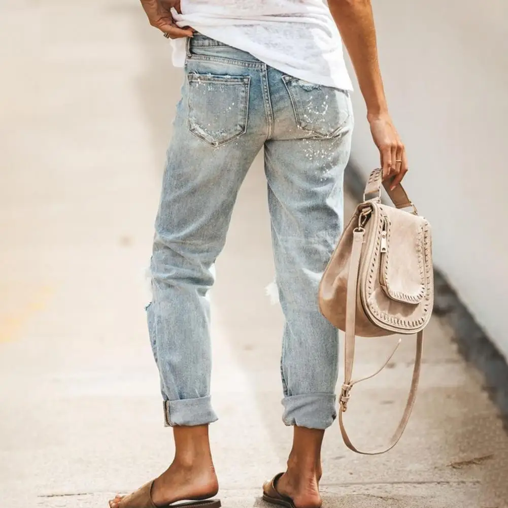 

Popular Women Jeans Skin-friendly Ripped Holes Simple Ripped Holes Pencil Jeans Pencil Jeans Ankle-Length