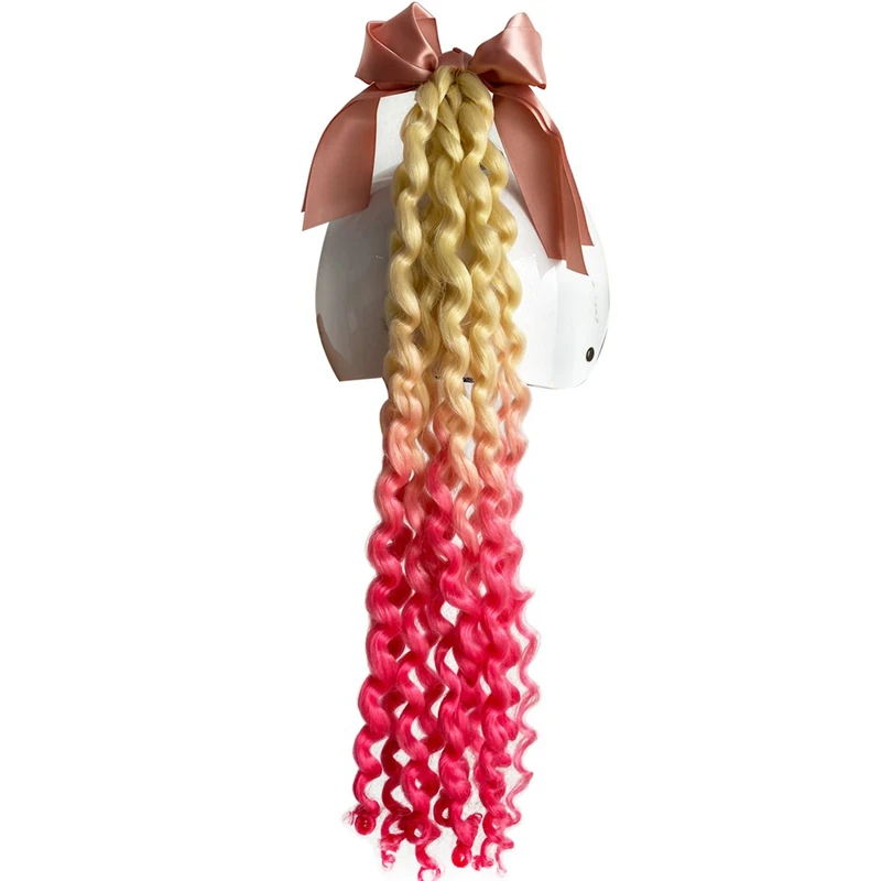 OYITKPS Helmet Decoration Water Ripple Ponytail Braid With Bow And Fluffy Braid Helmet Decoration With Suction Cups No Helmet