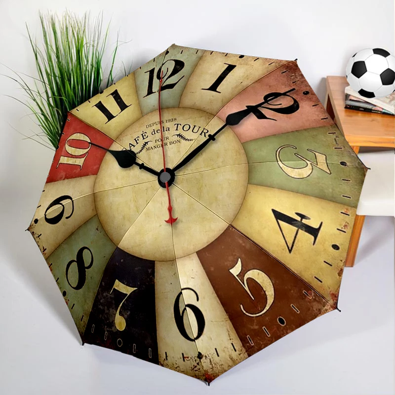 Retro Color Clock Umbrella Automatic Open/close, Sturdy Iron Frame & 8-Rib Structure, Umbrella for Women & Men, Christmas Gifts