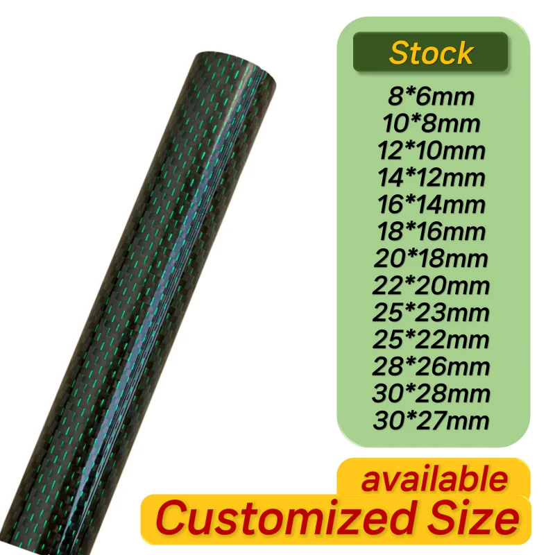 2pcs/lot 500mm Carbon Fiber Tube for RC Airplane Parts  3K High-strength Hardness Composite Material Glossy Plain Weave Green