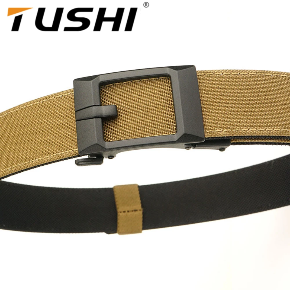 

TUSHI Brand Double layered thickened tactical men's outdoor nylon belt 3.8 wide upgraded automatic buckle gun belt