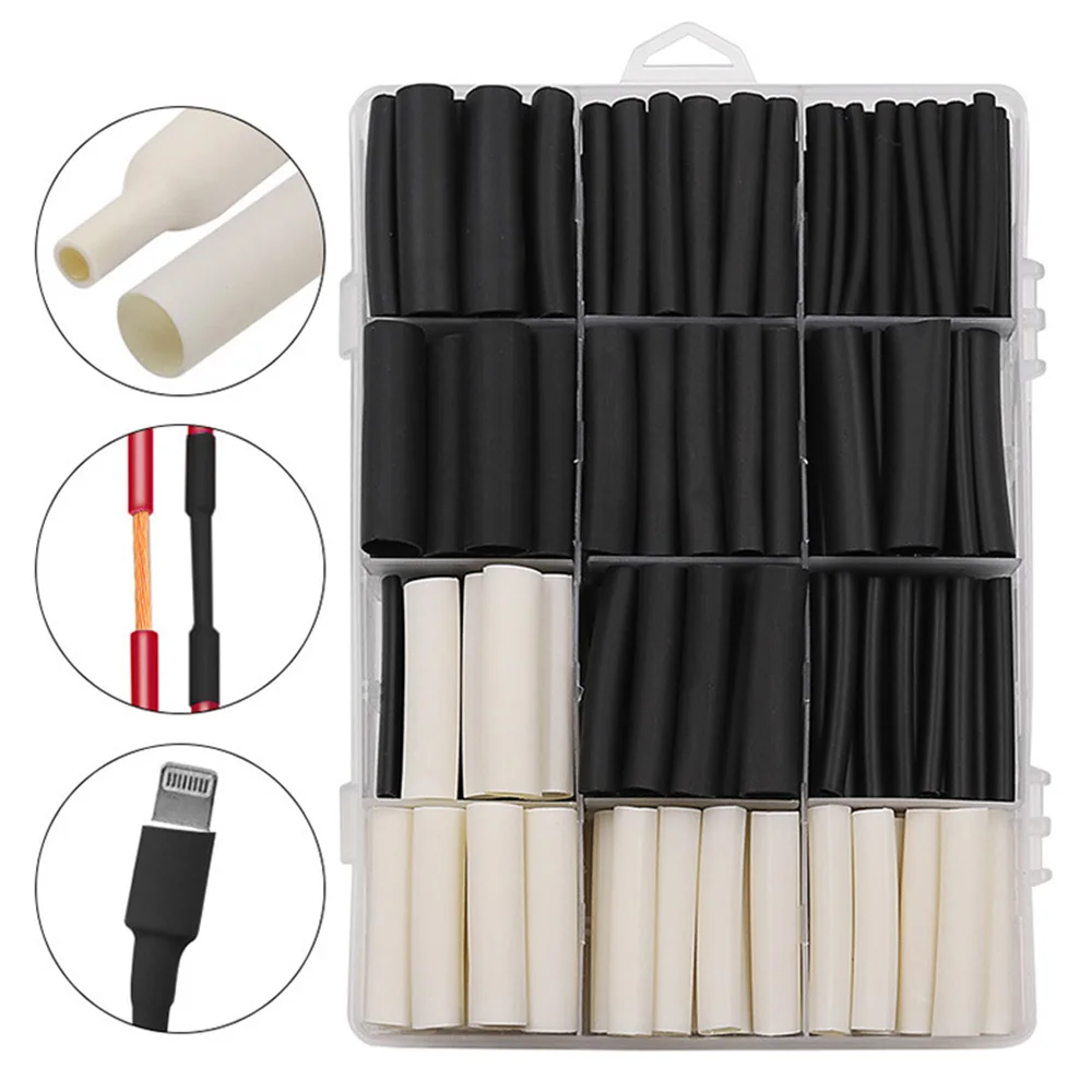 320PC Black and White Double-wall Heat Shrink Tube 3 Times Shrink Tube Set With Glue Heat Shrink Tube Combined Insulation Sleeve