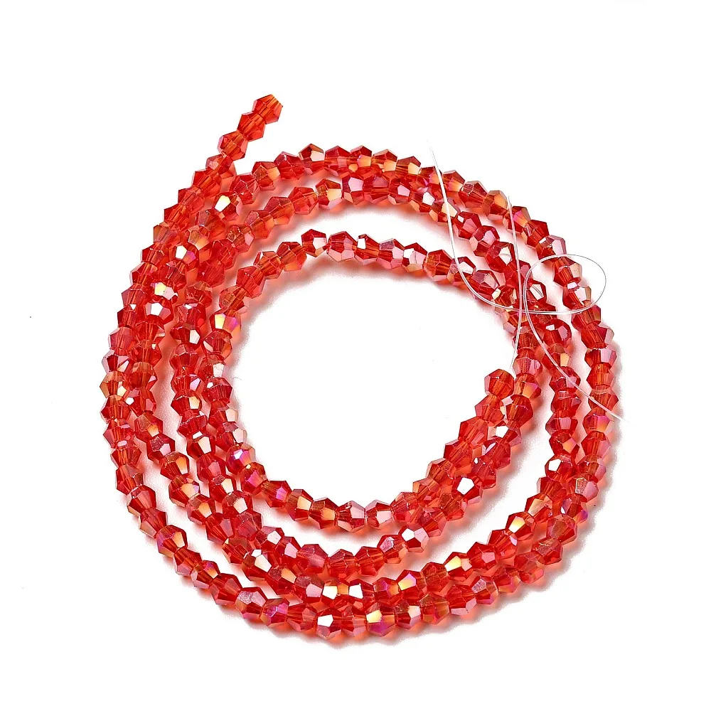 Glass Beads Strands AB Color Plated Faceted Bicone Red 2.9~3.3x2mm Hole: 0.5mm 135~140pcs/strand 38~40cm