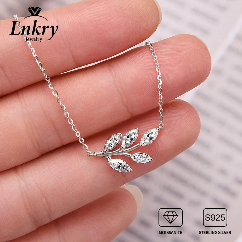 

Lnkry Certified Marquise Cut Moissanite Necklace Real Silver Chain 925 For Women Exquisite Leaf Pendant Necklaces Jewelry Gift