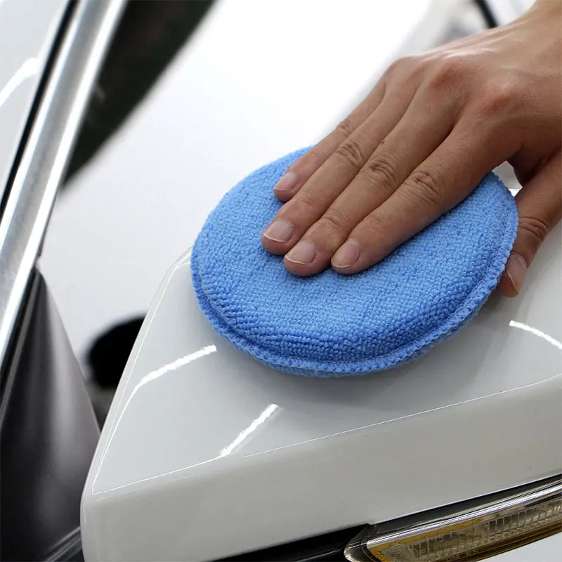 Waxing Sponge for Car  5 Inch Soft Microfiber Manual Applicator Pad Polishing Sponge with Pocket for Apply Remove Wax Auto Care