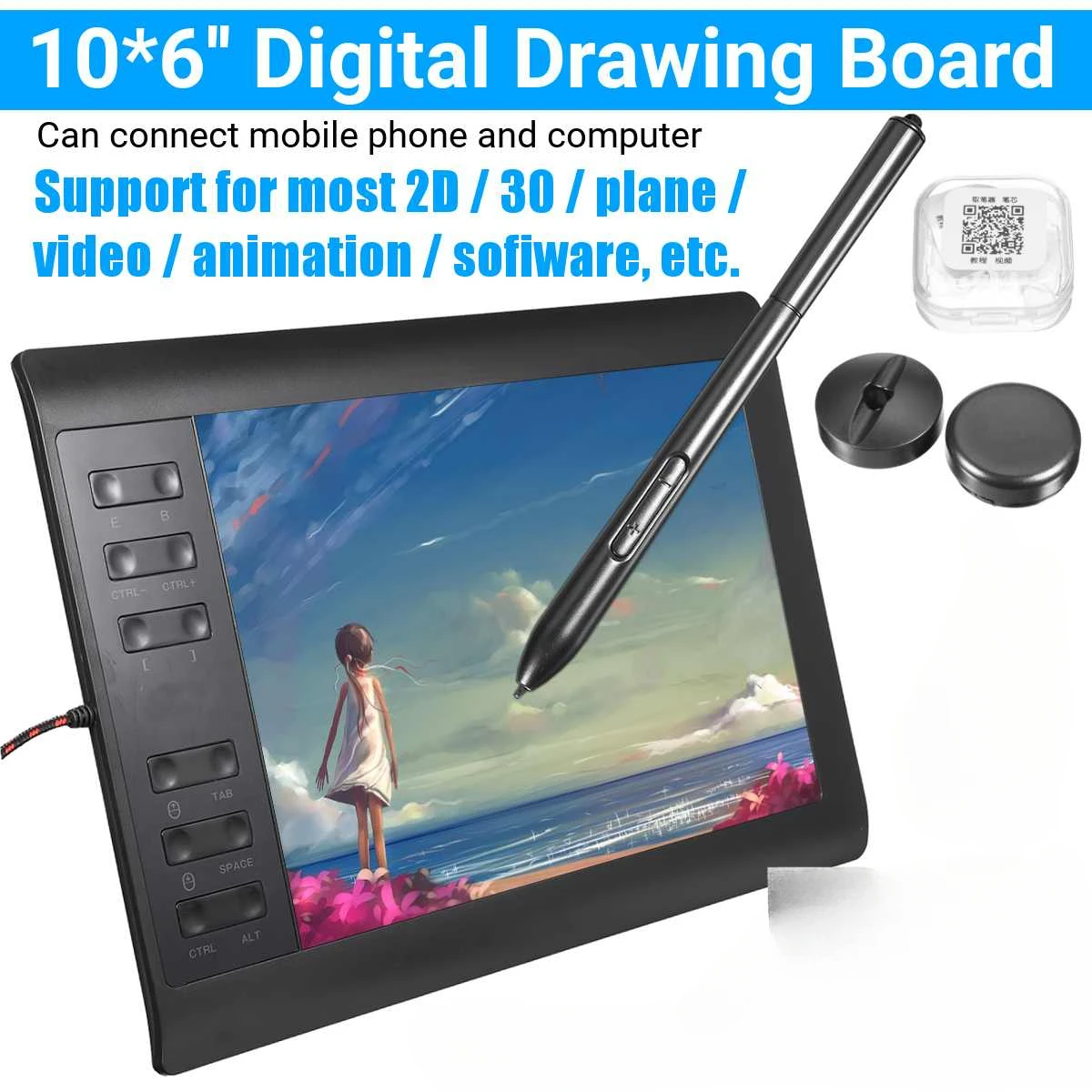 9.4x14.17 Inches Digital Pen Tablet Anime Graphic Tablet For Drawing &Playing OSU With 8192 Levels With Battery Pen+Protect Bag