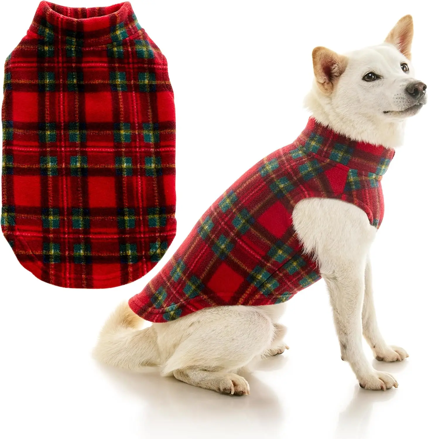 

Уютный флисовый жилет в клетку красного цвета для средних собак, теплый свитер-куртка