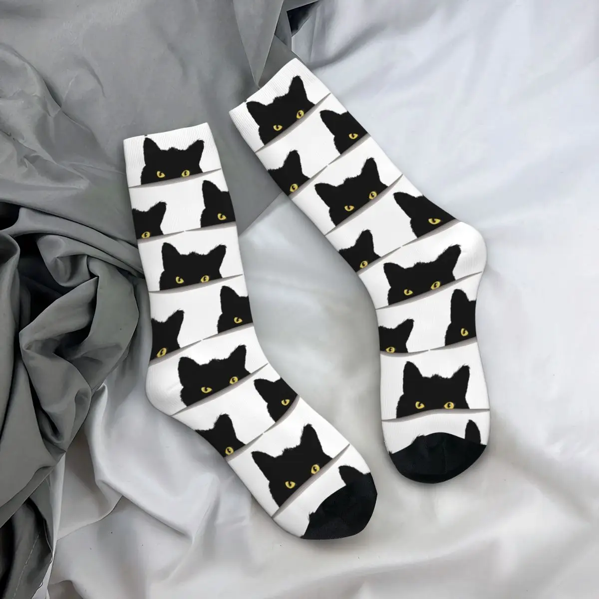 Black Cat Peeking Socks Harajuku High Quality Stockings All Season Long Socks Accessories for Unisex Christmas Gifts