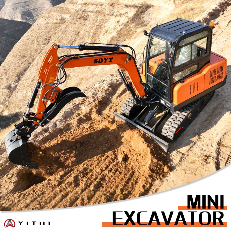 รถขุดขนาดเล็กสำหรับสวนและฟาร์ม ประหยัดน้ำมันและพลังงาน เครื่องยนต์ดีเซลแบบกำหนดเองมาตรฐานยูโร 5 ระบบไฮดรอลิกแบบตีนตะขาบ