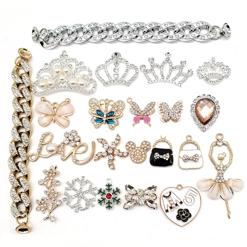 22pcs rhinestone crystal diamond crown shoes charms shoe clothes Accessories for bag box clogs shoe Decorations man kids gifts