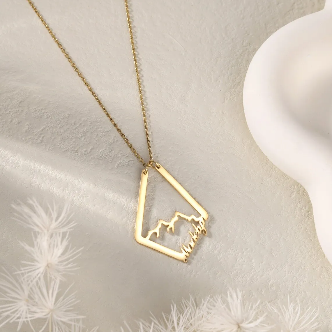 Custom Mountain Wedding Ring Holder Necklace Stainless Steel Personalized Ring Keeper Necklace Engagement Jewelry Nurse Necklace