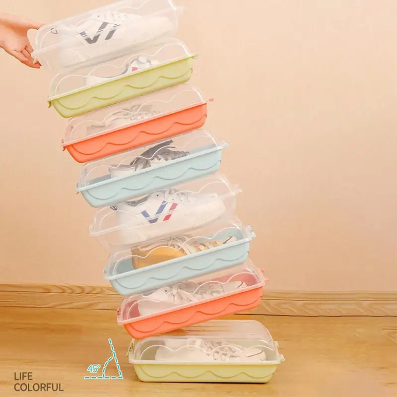 1/2pcs Transparent Shoe Box Plastic Stackable Shoes Organizers Thickened Dustproof Shoes Storage Case Combined Shoe Cabinet