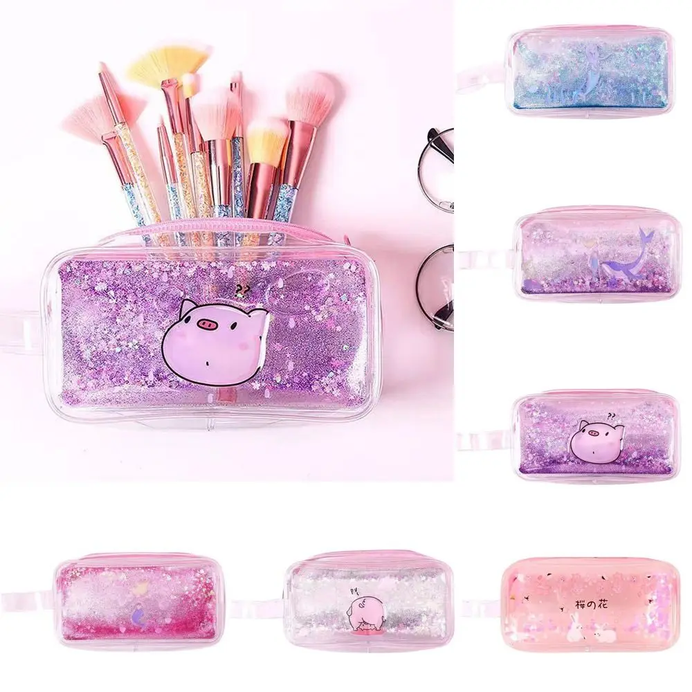 Lindo bolso de lápices de PVC de dibujos animados de gran capacidad estuche de lápices bolsa de cosméticos de lentejuelas