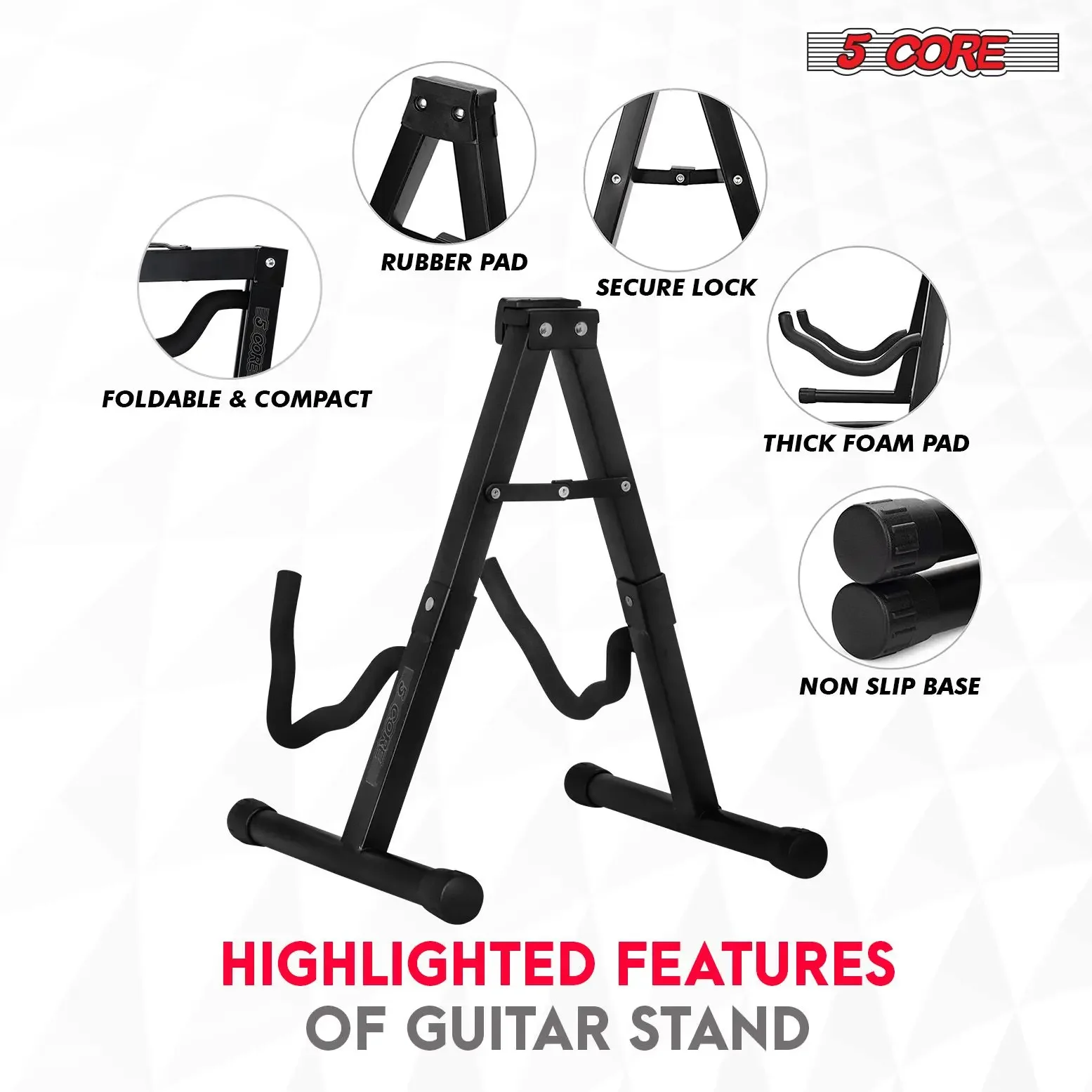 Guitar Stand A Frame Shape w Soft Foam Arm Non Slip Rubber for Acoustic Electric Bass Ukulele