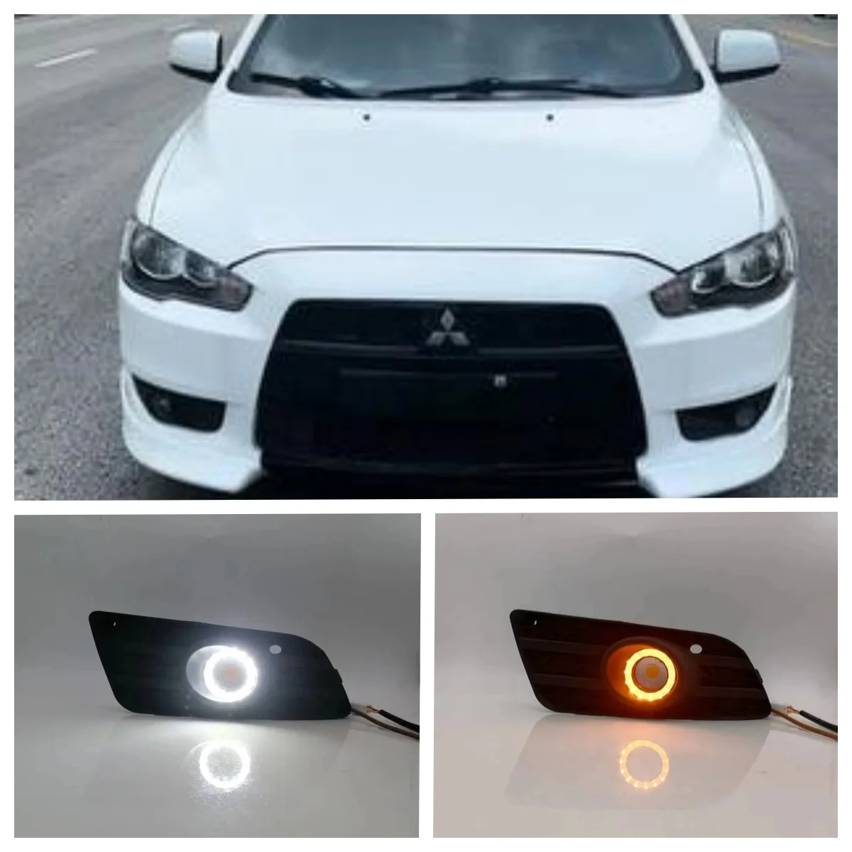 

LED Fog Lights Assembly For Mitsubishi Lancer 2013 2014 Dual Color Angel Eye Daytime Running Lights Fog Lamp Accessories Kits