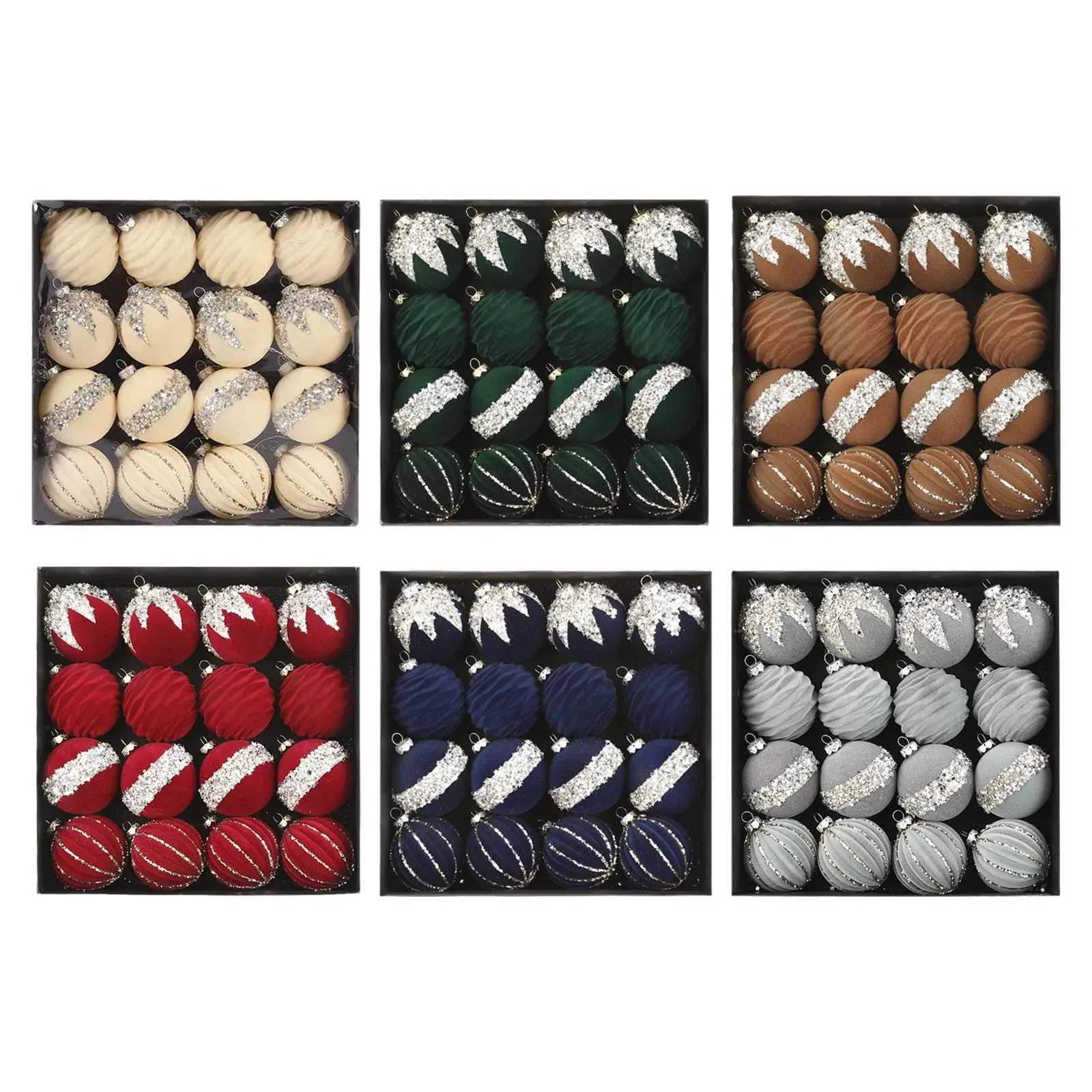 

Christmas Flocked Ball Ornaments 6cm Shatterproof Hanging Baubles for Xmas Tree Decoration Home Holiday Festival Use