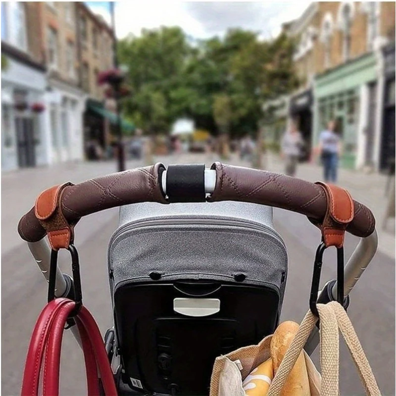 2 Stroller Hooks - Non-slip Grip PU Leather Material, Suitable for Strollers, Diaper Bags, Shopping Bags - Perfect for Moms