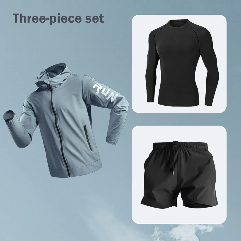 

Men's Sportswear Set Running Gear Training Wear Quick-Dry Clothes Three-Piece Set Cycling Tights Spring Fitness Clothing