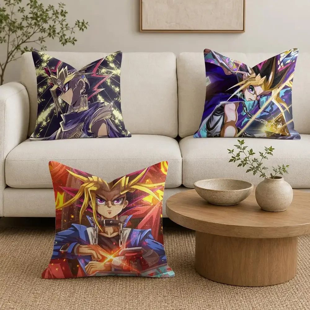 anime Yu-Gi-Oh Yami Yugi Retro Cushion Cover Organic Natural Linen Pillowcase with Double Sided Print for Sofa Home Decor Gift