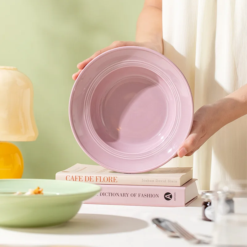 

Simple ceramic plate, dinner plate, dish plate, high-end restaurant tableware, household round pasta plate, straw hat plate