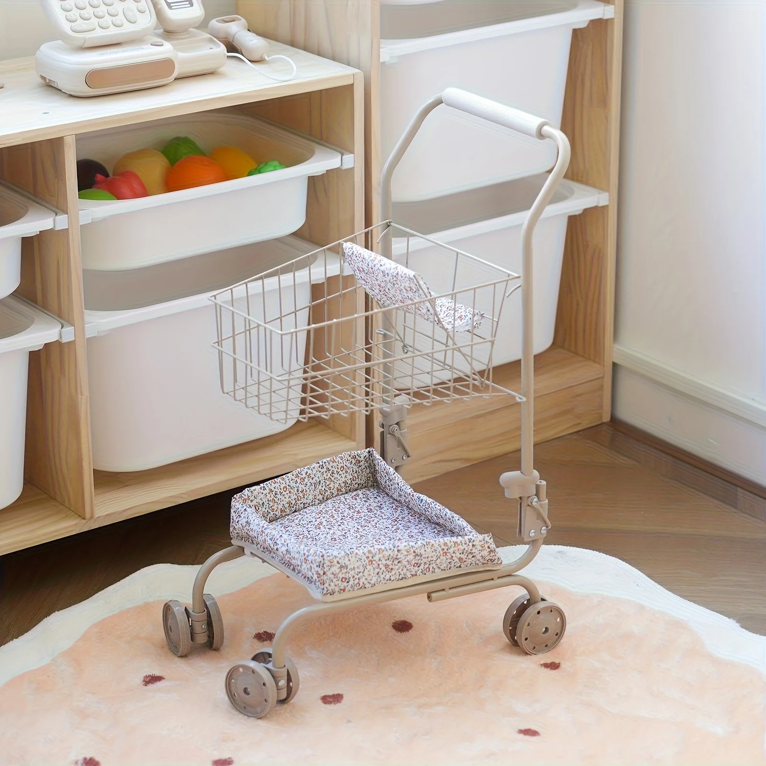 Игрушка-корзина с цветочным принтом и сумками для хранения — складной продуктовый набор для ролевых игр для детей