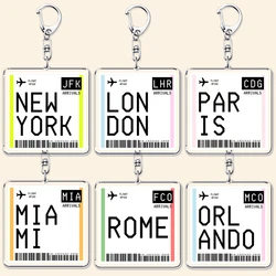 Travel Plane Ticket Boarding Pass Keychain London Paris Tokyo New York Keyrings for Accessories Bag Key Chain Ring Jewelry Gifts