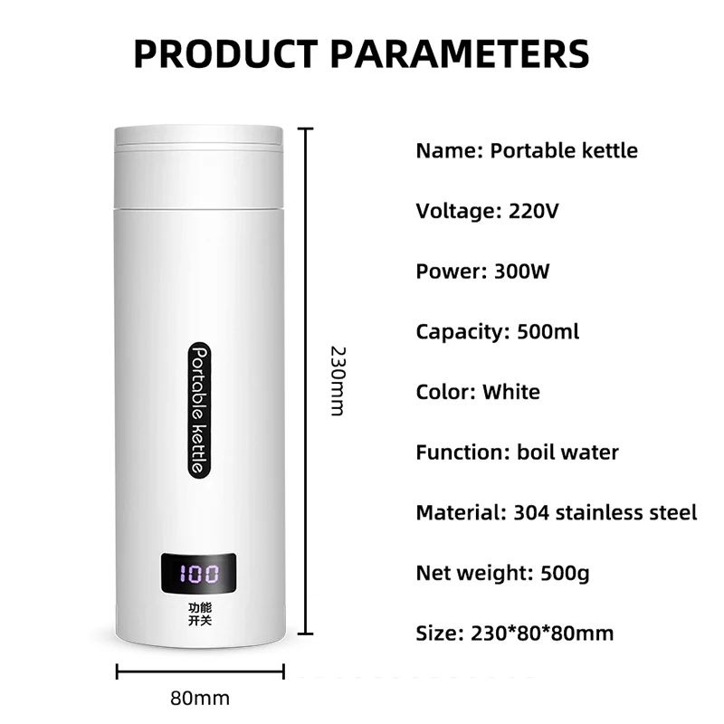 500ml przenośne elektryczne czajnik podróżny kubek z wrzącą wodą inteligentne ogrzewanie kubek z cyfrowym wyświetlaczem 220V