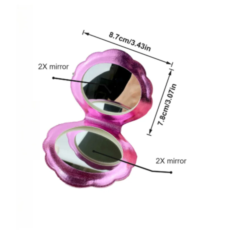 Dreamy Holographic Shell Makeup Mirror, Mermaid‑Style Shiny Portable Compact Mirror, Double‑Sided Hand Cosmetic Mirror for Girls