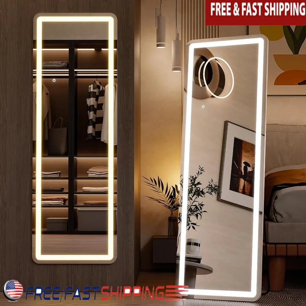 

LED Full Length Mirror 60x16 Lighted Dimming Touch Control Smart Color Temperature Adjustable Explosion Proof No Installation