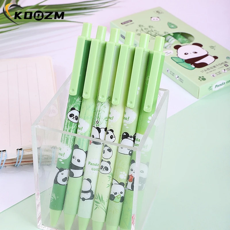 Cute Cartoon Panda Gel Pen, Adorável pressionando canetas, Canetas de escrita suave, Material de papelaria de estudante escolar, Engraçado, 4 pcs por pacote, 6pcs por pacote