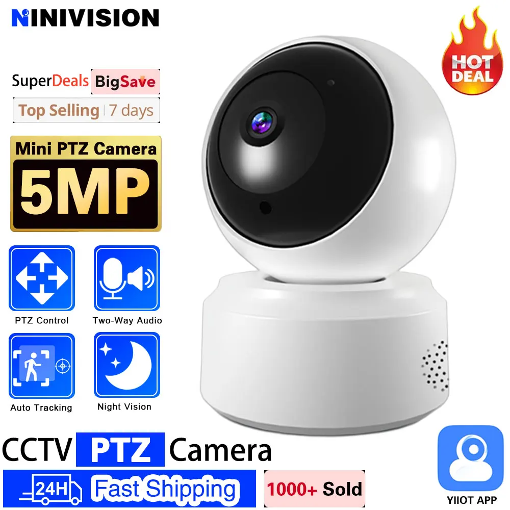 YIIOT CCTV Camera Surveillance WiFi Wireless 360° Panoramic IP Camera Two-Way Audio 1080P HD 5MP WI-FI Home Security Camera Wit