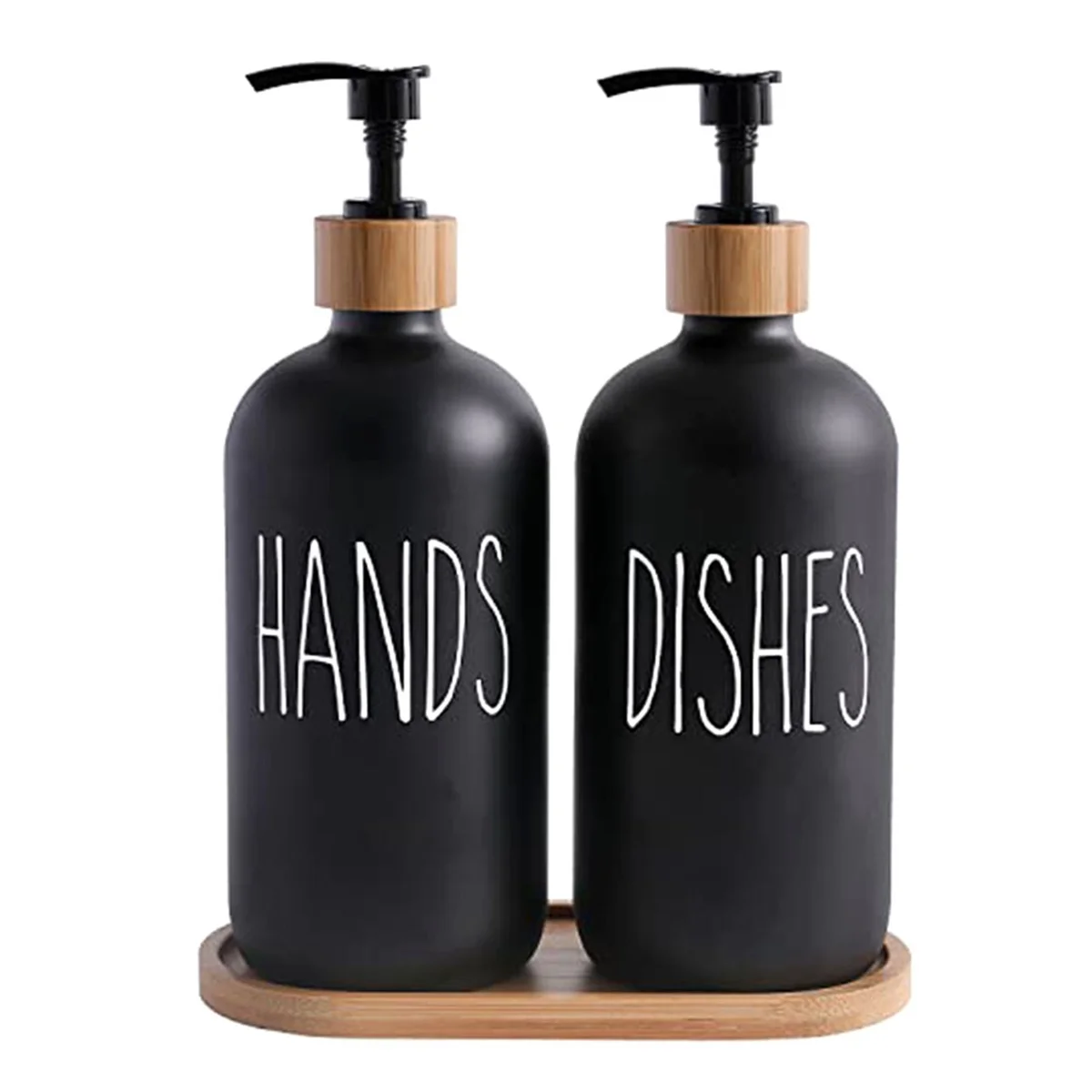 Glass Soap Dispenser Set, Contains Glass Hand Soap Dispenser and Glass Dish Soap Dispenser. Matte Black Soap Dispenser