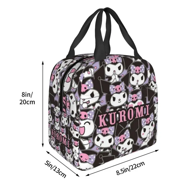 Custom Kuromi Anime Resuable Lunch Box for Women Waterproof Cooler Thermal Food Insulated Lunch Bag Kids School Children