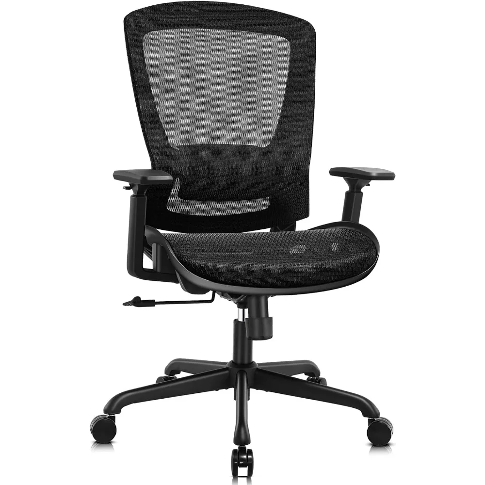 Silla de oficina de malla, asiento ergonómico para escritorio de ordenador, resistente, soporte Lumbar ajustable y reposabrazos, función de inclinación