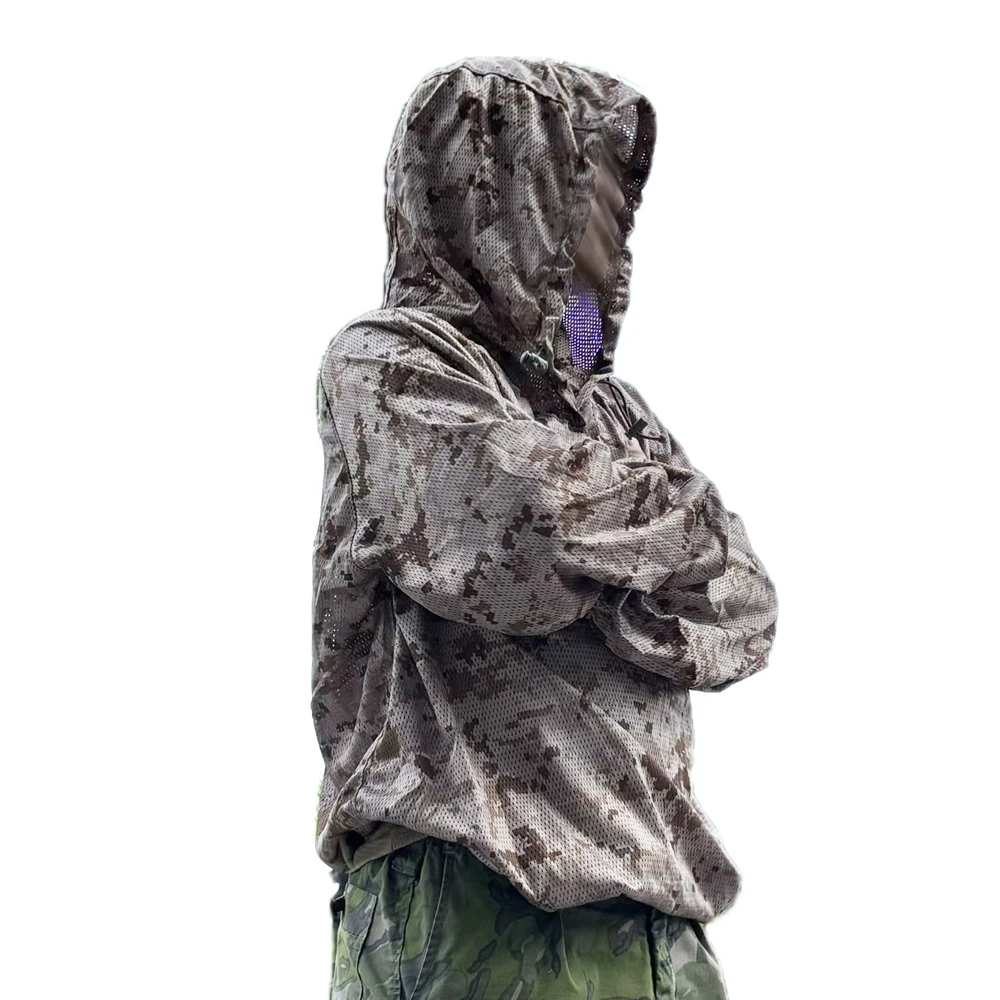 Tactical Hooded Jacket Men's Outdoor Sunscreen Breathable Mesh Jacket Long Sleeved Top