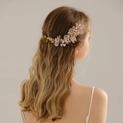 Delicate Gold Flowers With Sparkling Rhinestones Bridal Hair Clip Elegant Vine Hairpiece Floral Headpiece For Wedding Bridesmaid