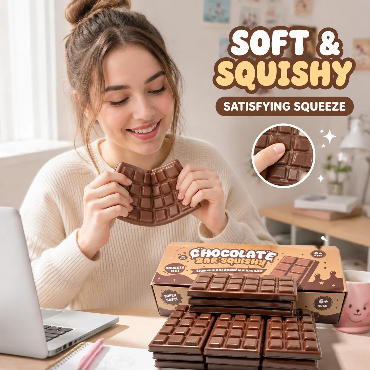 Hot Sale Slow Rising PU Material Chocolate Block Squishy Fidget Toy Stress Relief Decompression Wholesale Factory Direct