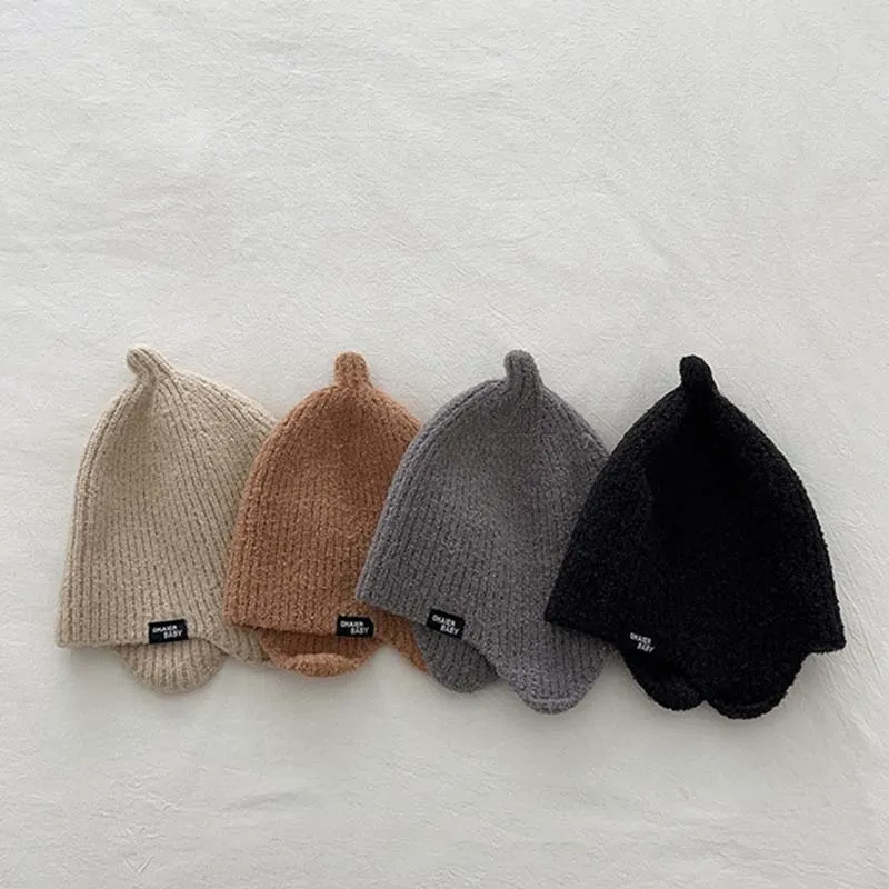 Gorro de punto suave para niños y niñas, gorro de lana con protección para los oídos, cubierta cálida, accesorios de invierno