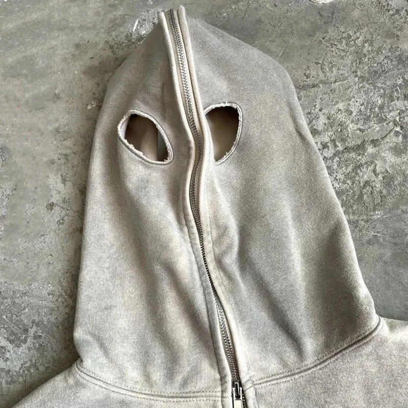 Casual Double Fabric Wash Mask Zipper Hooded Coat Tops Men Clothing Streetwear HipHop Oversize Men Jacket