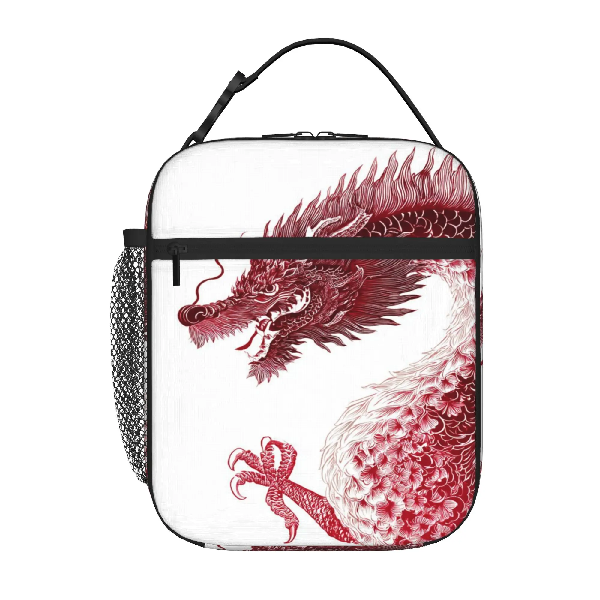 Back to school season  Meal Bag Red Ink Oriental Dragon Art Print Vintage Casual Personalised Leakproof Lunch Bag
