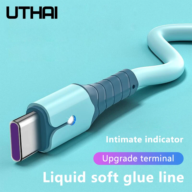 UTHAI Liquid Silicone With Light Data Cable For Android TYPE-C Xiaomi Mobile Phone Super Fast Charger Cable