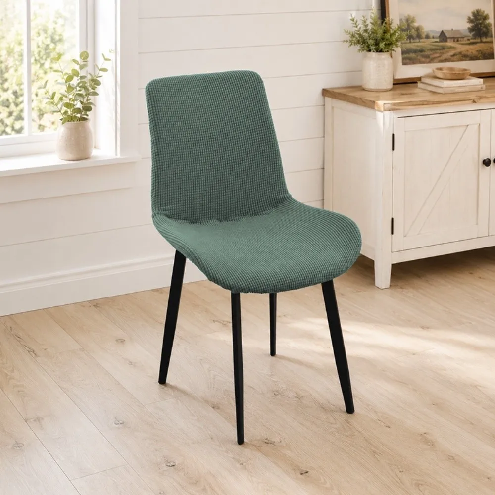 High-elastic Dining Chair Cover Soft Curved Stool Slipcover Jacquard Dustproof Integrated Seat Cover for Home Decoration