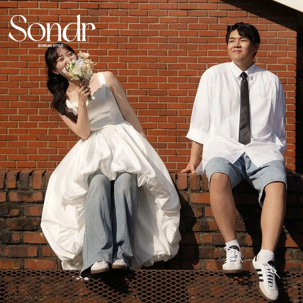 

Sondr Chic Hi-Lo Square Collar Korean Wedding Dresses Lovely Outdoor Customized Bridal Photo Shoot Gown Lover Self-Wedding