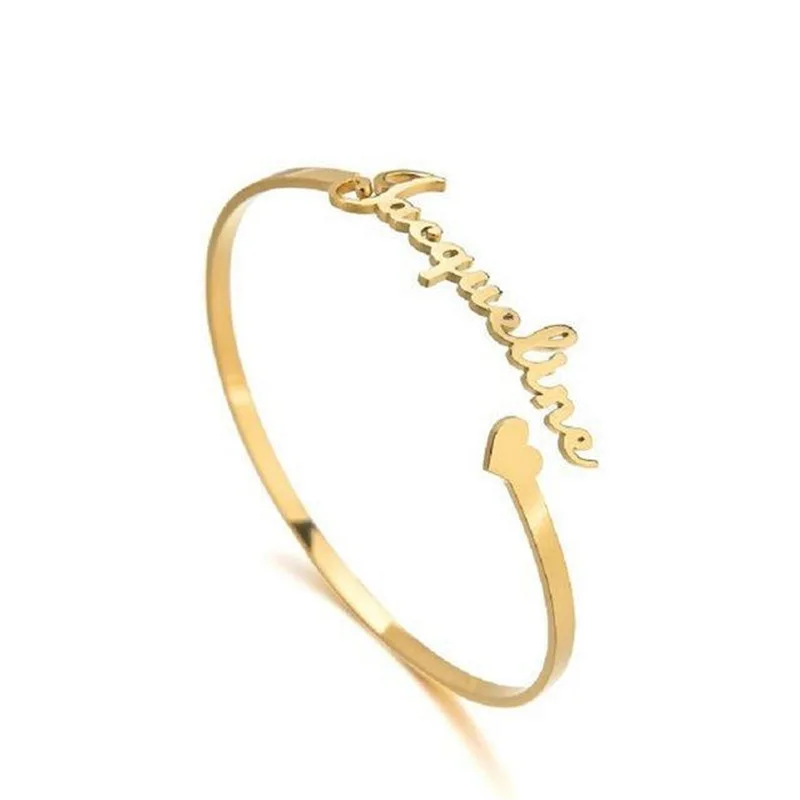 Custom Love Name Bangle Open Adjustable Stainless Steel Charm Bracelet for Women Personalized Jewelry Valentine\'s Day Gifts