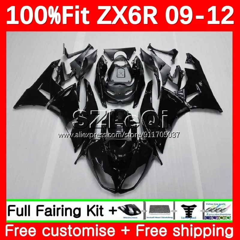 Glossy Black Injection For KAWASAKI NINJA ZX636 ZX 6R 636 6 R ZX6R 09 10 11 12 100No.0 ZX-6R ZX-636 2009 2010 2011 2012 Fairing