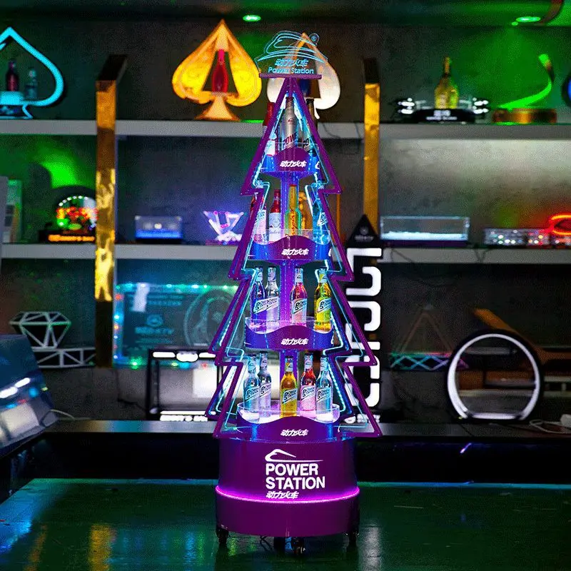 

Metal display stand Movable floor-to-ceiling wine rack, bar KTVled luminous cocktail drink beer rack wine set