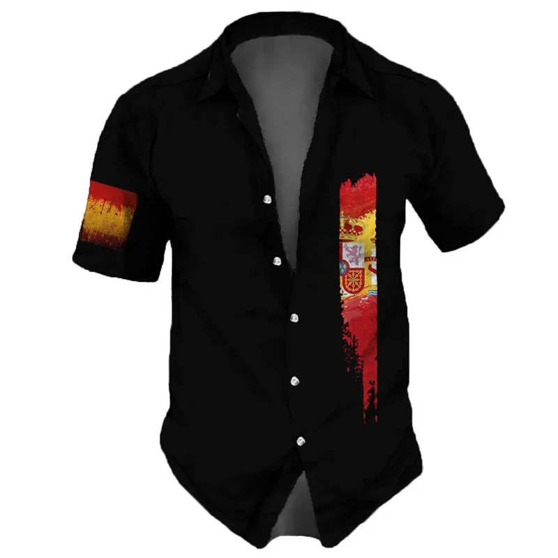 Camisas estampadas con emblema nacional de España para hombre, ropa deportiva con bandera española, Blusa de manga corta con solapa, Tops de verano