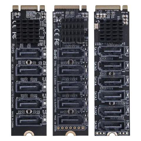 Carte d'extension M.2 MKEY PCI-E, adaptateur 5/6 ports, convertisseur M.2 vers SATA 3.0, adaptateur 6Gpbs SATA3.0, prise en charge de la fonction PM