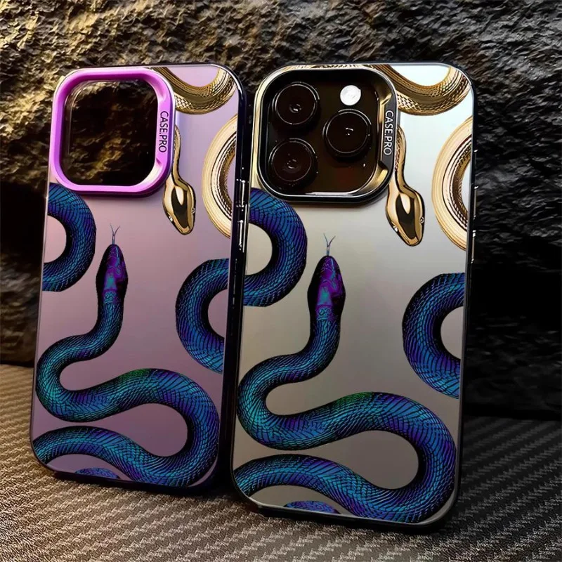 

Luxury snake pattern phone case for iPhone 16 15 14 13 12 11 Pro/ Max/Plus shock-proof rear cover anti-fingerprint